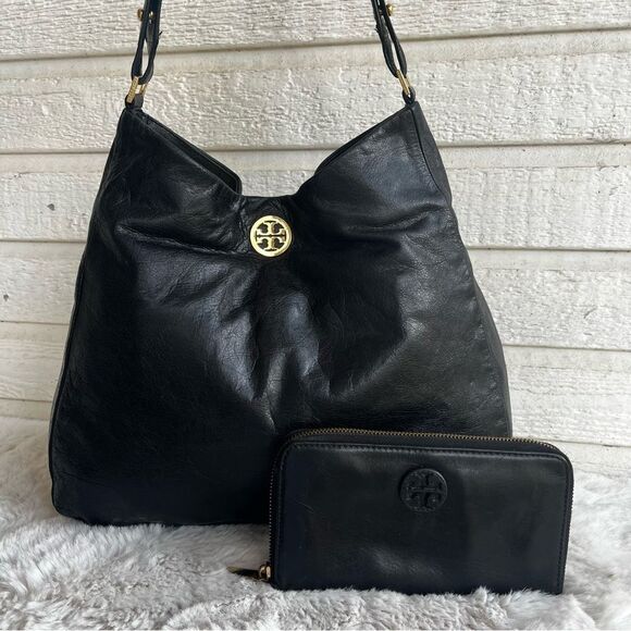 TORY BURCH Black Amanda Marion Robinson Hobo Baguette + Wallet Set - Picture 1 of 12